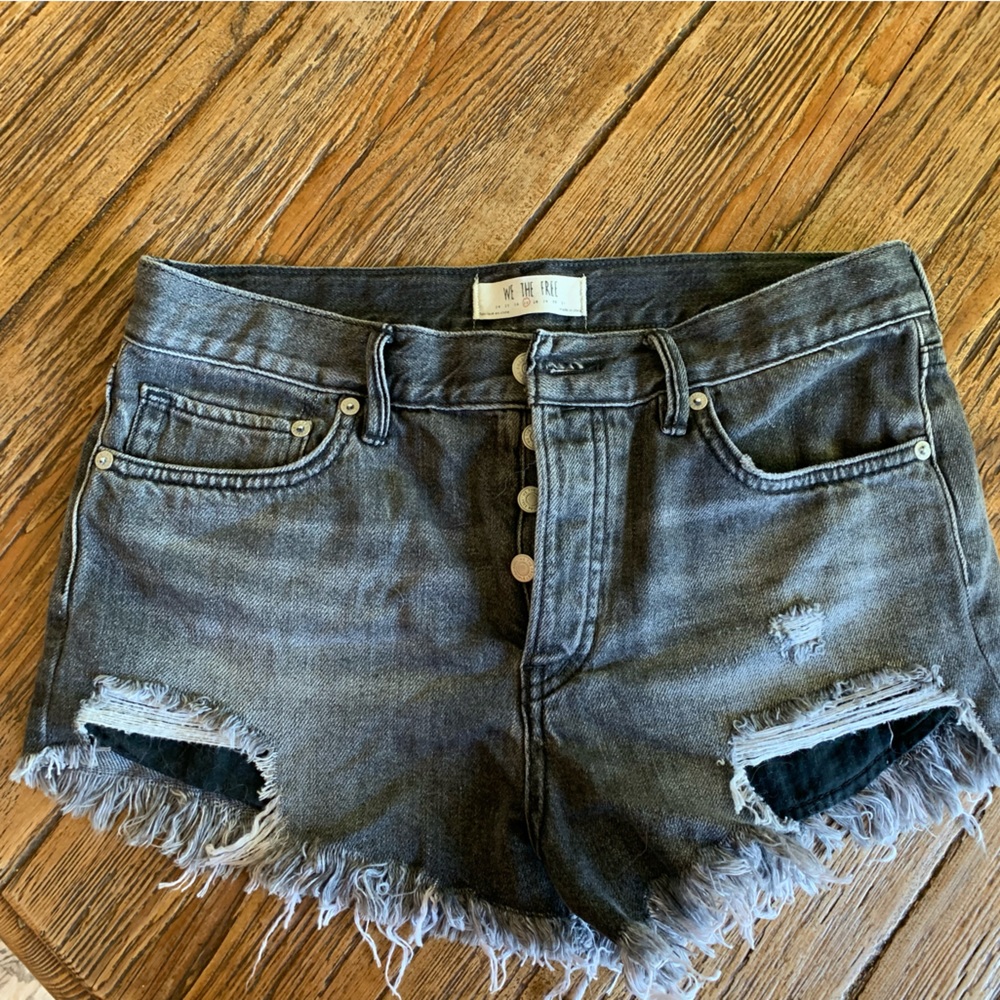 Free People Distressed Denim Shorts Size 27 with Button Fly